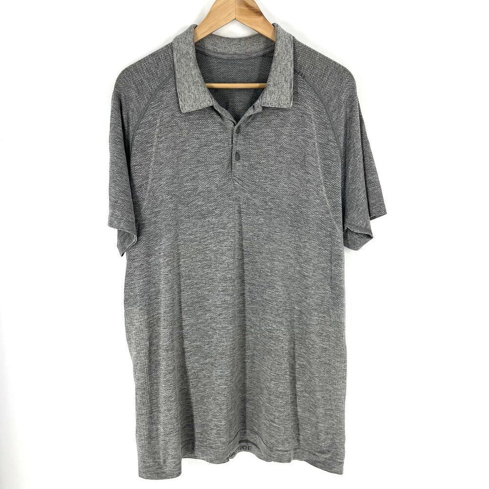 Lululemon Polo Shirt Size XL Mens Gray Metal Vent Tech Stretch Performance Golf